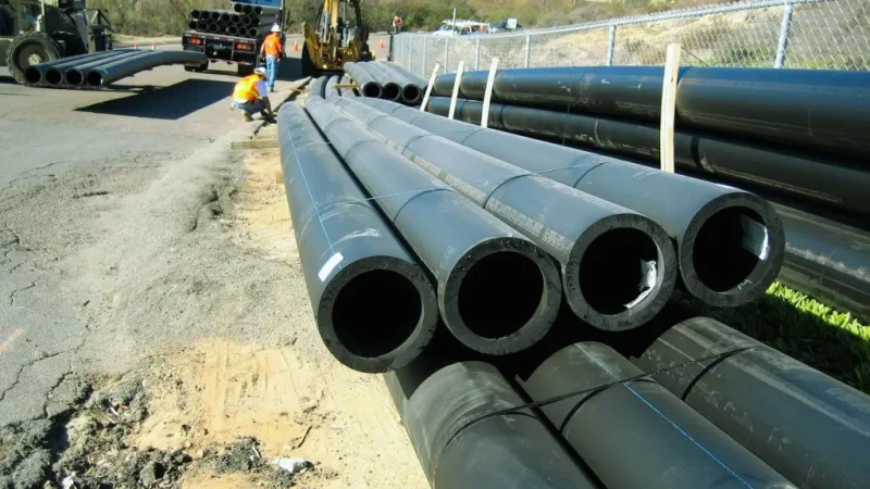 Horizontal drilling for pipelines waiting to be used roadside