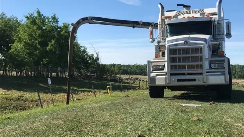 Rippin Edge hydrovac truck working in property line ditch